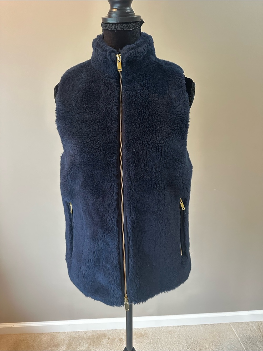 J. Crew Navy Faux-Shearling Zip-Up Vest NWT